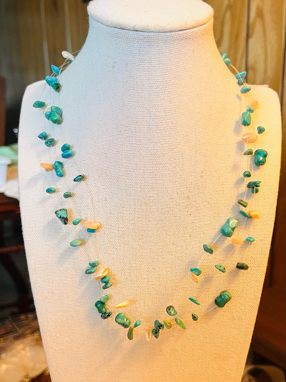 Silpada N1333 Retired Floating Turquoise MOP Necklace Boho Southwestern 18-20”